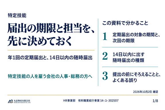 特定技能の届出（定期・随時）の1ページ目