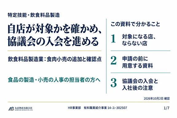 飲食料品製造業：食肉小売の追加と確認点の1ページ目