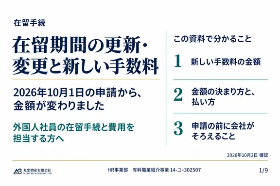 在留期間の更新・変更と新しい手数料の1ページ目