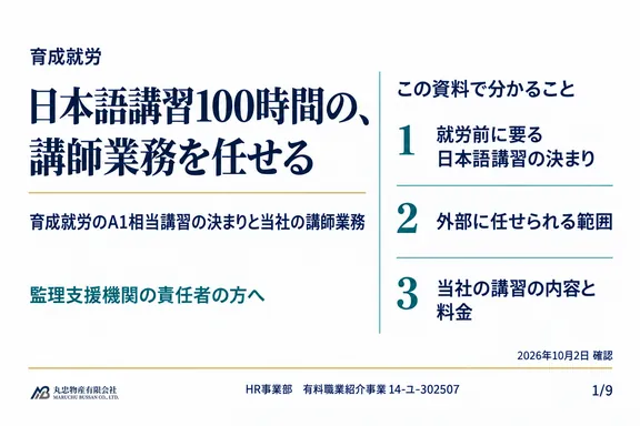 育成就労の日本語講習（A1相当100時間）の1ページ目